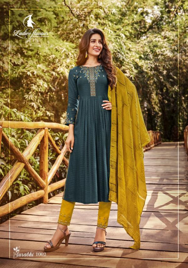 Ladies Flavour Surabhi Exclusive Rayon Kurti With Bottom Dupatta Collection